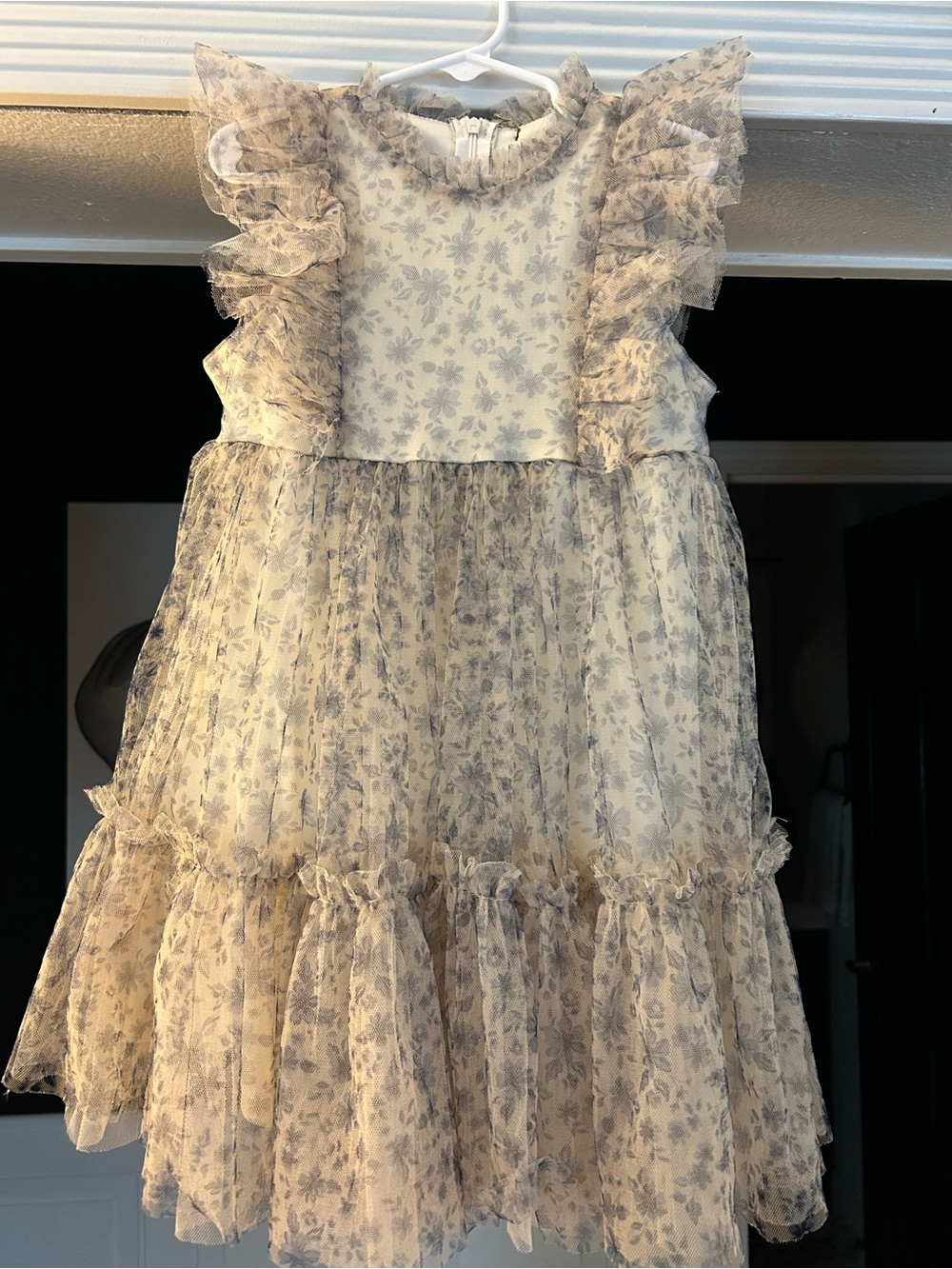 Girls Cream Floral Ruffle Tulle Dress
